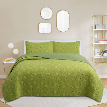 Fresh Orange Print Cotton Quilt - Green - Queen - image 0