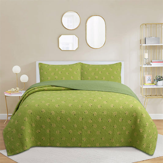 Fresh Orange Print Cotton Quilt - Green - Queen - image 0