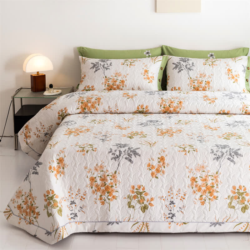 Orange Floral Botanical Print Cotton Quilt - image 2