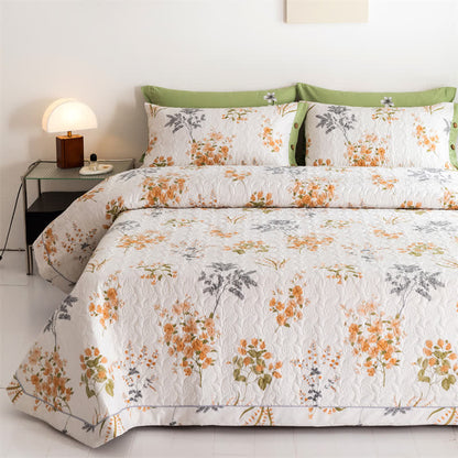 Orange Floral Botanical Print Cotton Quilt - image 2