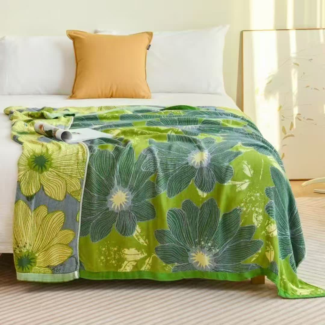 Green Begonia Print Summer Cooling Blanket - 59" x 79" - image 0