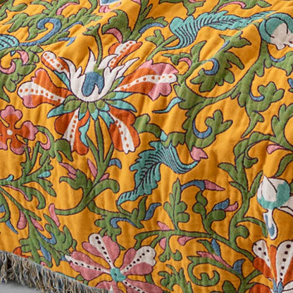 Vintage Floral Cotton Reversible Tassel Blanket - image 5