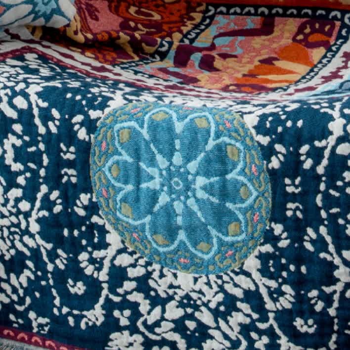 Boho Blue Floral Cotton Reversible Tassel Quilt - image 5