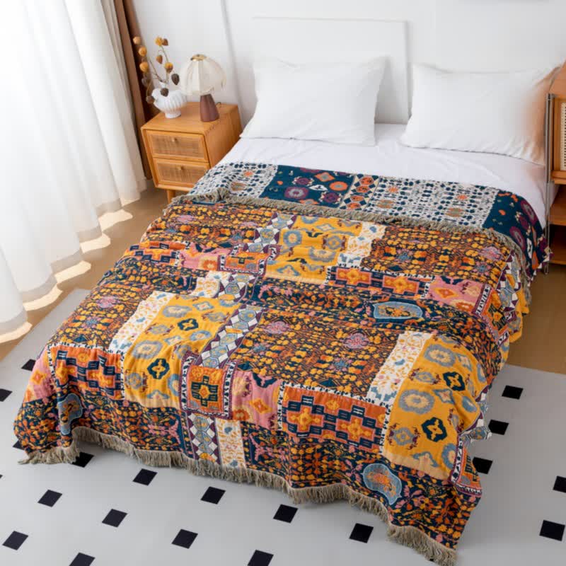 Boho Art Patchwork Cotton Reversible Tassel Blanket - image 4