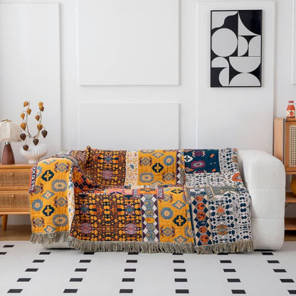 Boho Art Patchwork Cotton Reversible Tassel Blanket - image 2