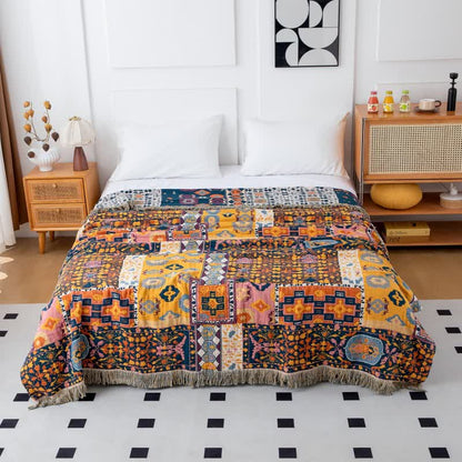 Boho Art Patchwork Cotton Reversible Tassel Blanket - image 3