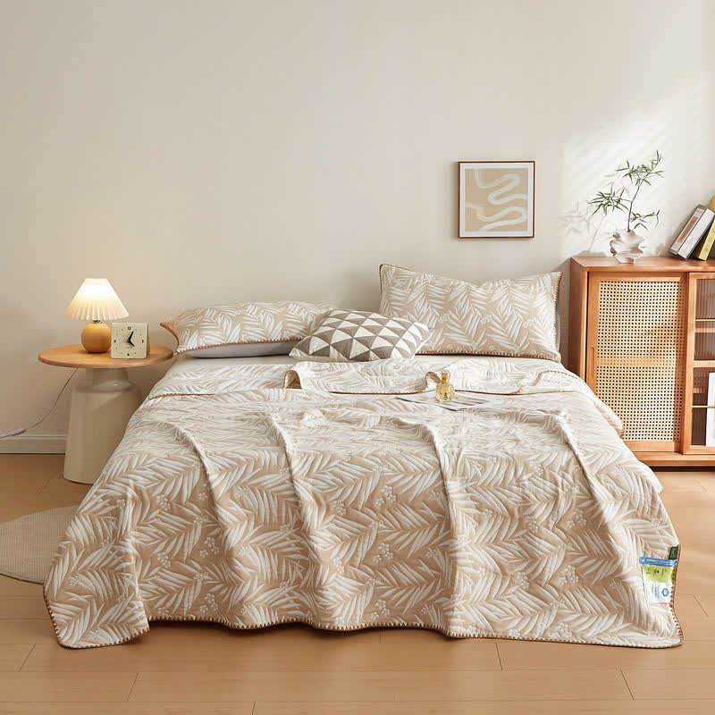 Elegant Leaf Cotton Double Layer Gauze Reversible Quilt - Coffee - 2PCS Pillowcases - 19" x 29" - image 2