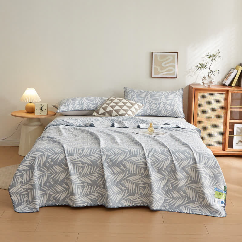 Elegant Leaf Cotton Double Layer Gauze Reversible Quilt - Blue - 2PCS Pillowcases - 19" x 29" - image 0