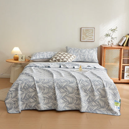 Elegant Leaf Cotton Double Layer Gauze Reversible Quilt - Blue - 2PCS Pillowcases - 19" x 29" - image 0