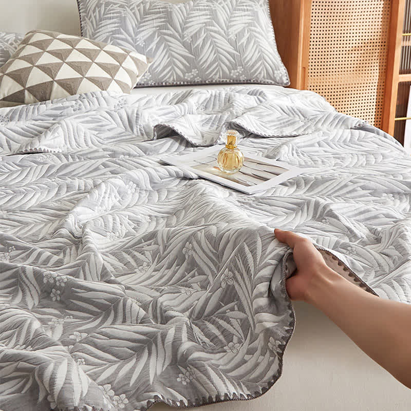 Elegant Leaf Cotton Double Layer Gauze Reversible Quilt - image 10