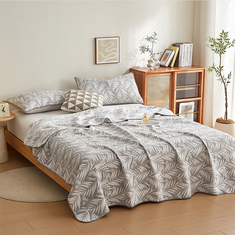 Elegant Leaf Cotton Double Layer Gauze Reversible Quilt - image 5