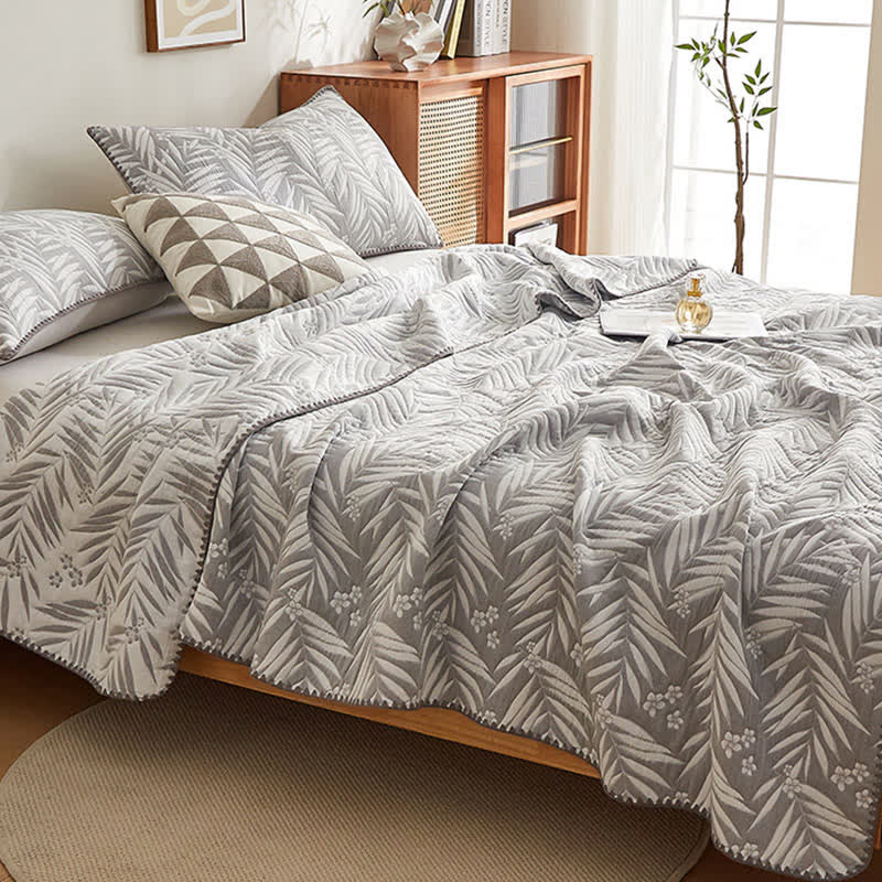 Elegant Leaf Cotton Double Layer Gauze Reversible Quilt - image 8