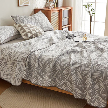 Elegant Leaf Cotton Double Layer Gauze Reversible Quilt - image 8