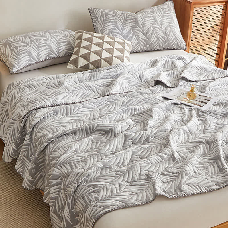 Elegant Leaf Cotton Double Layer Gauze Reversible Quilt - image 7