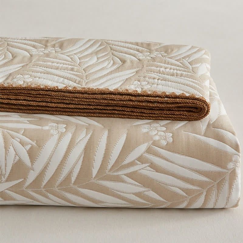 Elegant Leaf Cotton Double Layer Gauze Reversible Quilt - image 3