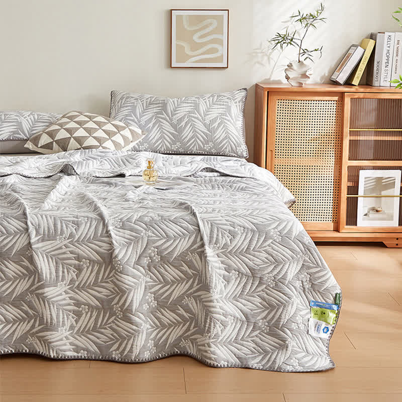 Elegant Leaf Cotton Double Layer Gauze Reversible Quilt - image 9