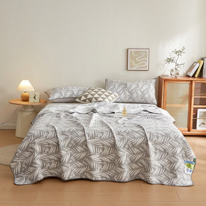 Elegant Leaf Cotton Double Layer Gauze Reversible Quilt - Grey - 2PCS Pillowcases - 19" x 29" - image 4