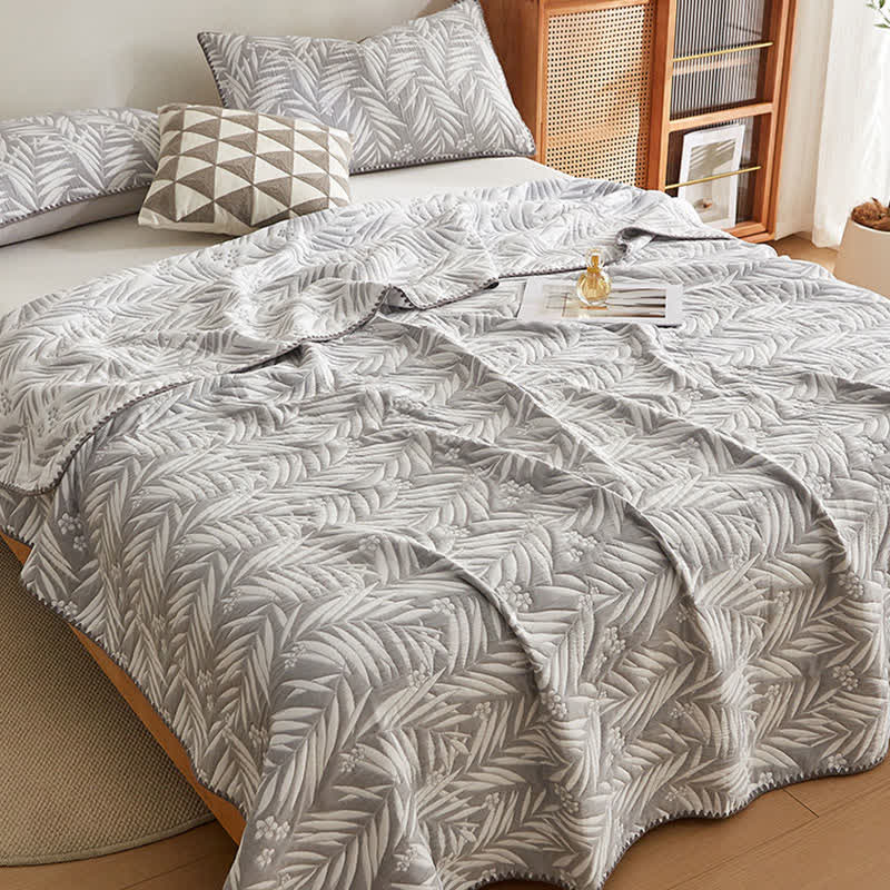 Elegant Leaf Cotton Double Layer Gauze Reversible Quilt - image 6