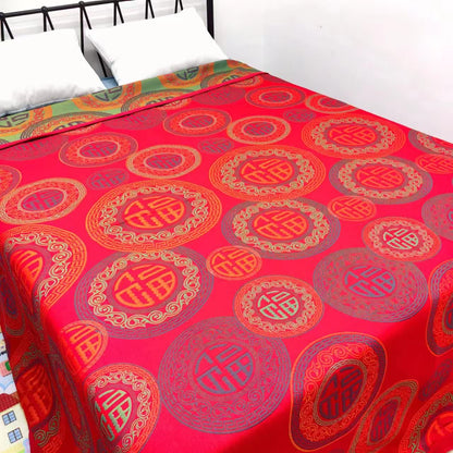 Retro Circle Auspicious Symbols Cotton Gauze Reversible Quilt - image 1