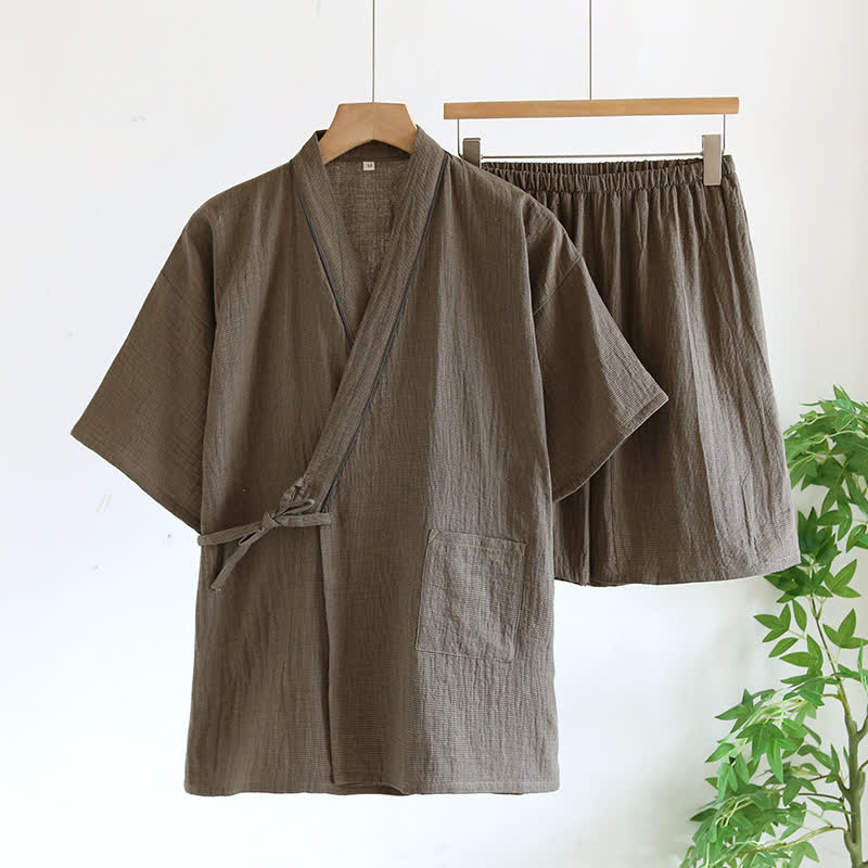 Unisex Cotton Gauze Kimono Pajama Set - Dark Green - XL - image 14