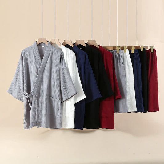 Unisex Solid Color Cotton Gauze Kimono Pajama Set - image 0