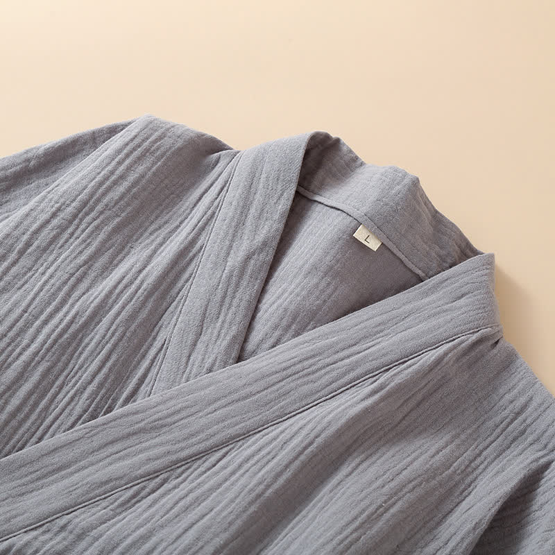 Unisex Solid Color Cotton Gauze Kimono Pajama Set - image 5