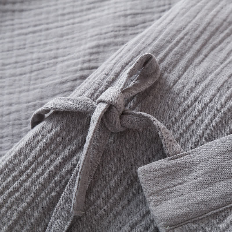 Unisex Solid Color Cotton Gauze Kimono Pajama Set - image 6