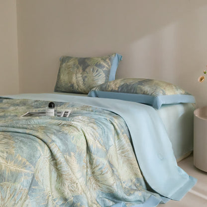 Leaf Print Lyocell Fiber Summer Silky Quilt - image 1