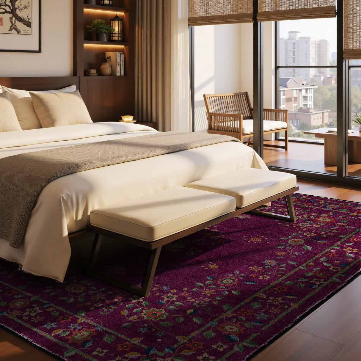 Retro Floral Foldable Indoor Outdoor Rug - Purple - 60" x 96" - image 0