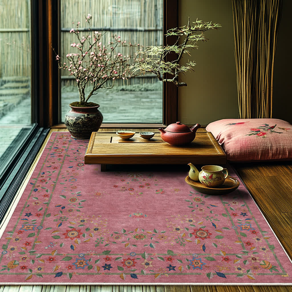 Retro Floral Foldable Indoor Outdoor Rug - Pink - 60" x 96" - image 19