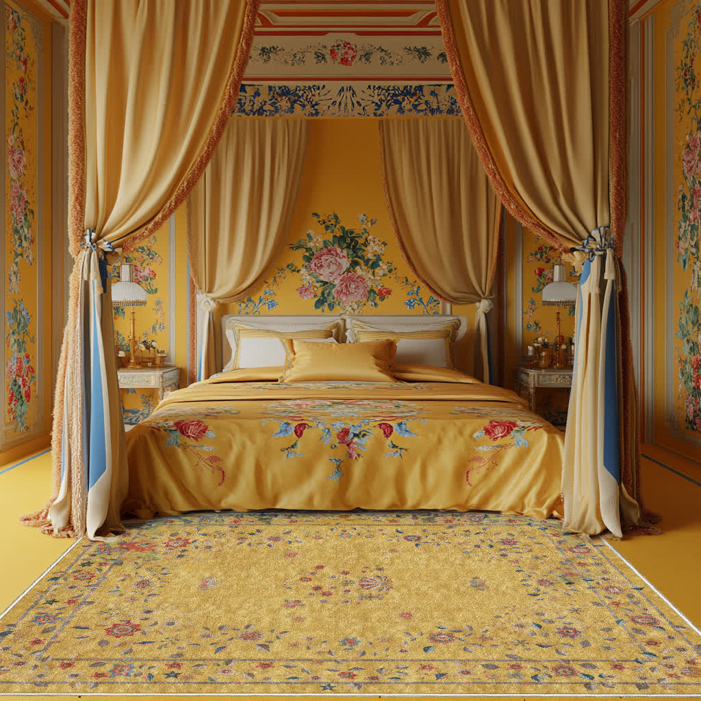 Retro Floral Foldable Indoor Outdoor Rug - Yellow - 60" x 96" - image 12