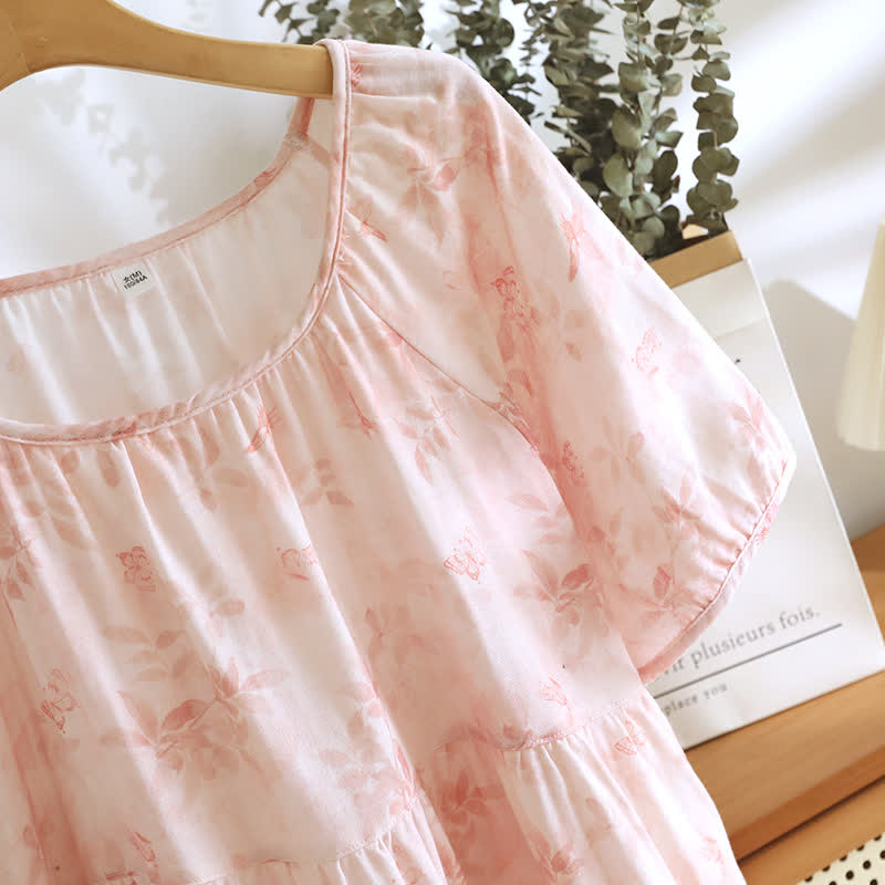 Country Style Floral Short Sleeve Cotton Gauze Nightdress - image 6