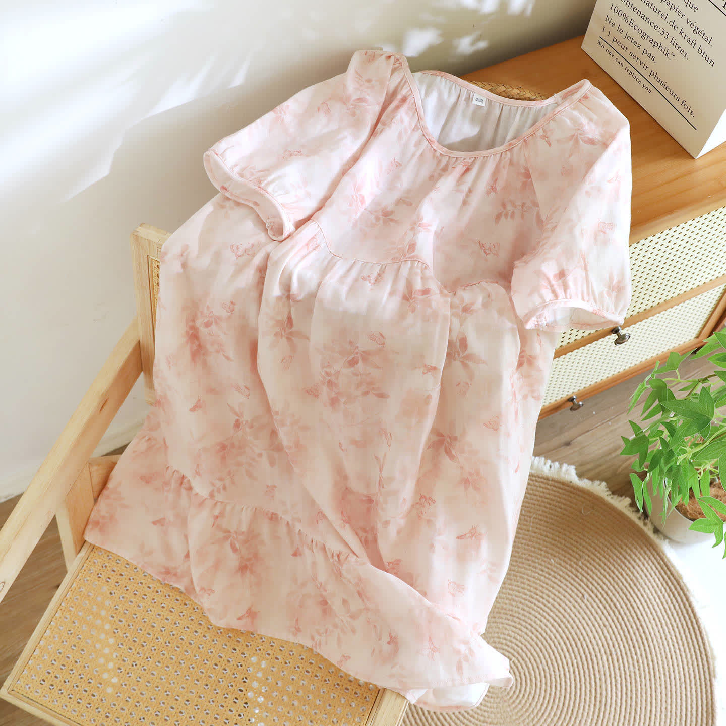Country Style Floral Short Sleeve Cotton Gauze Nightdress - image 2