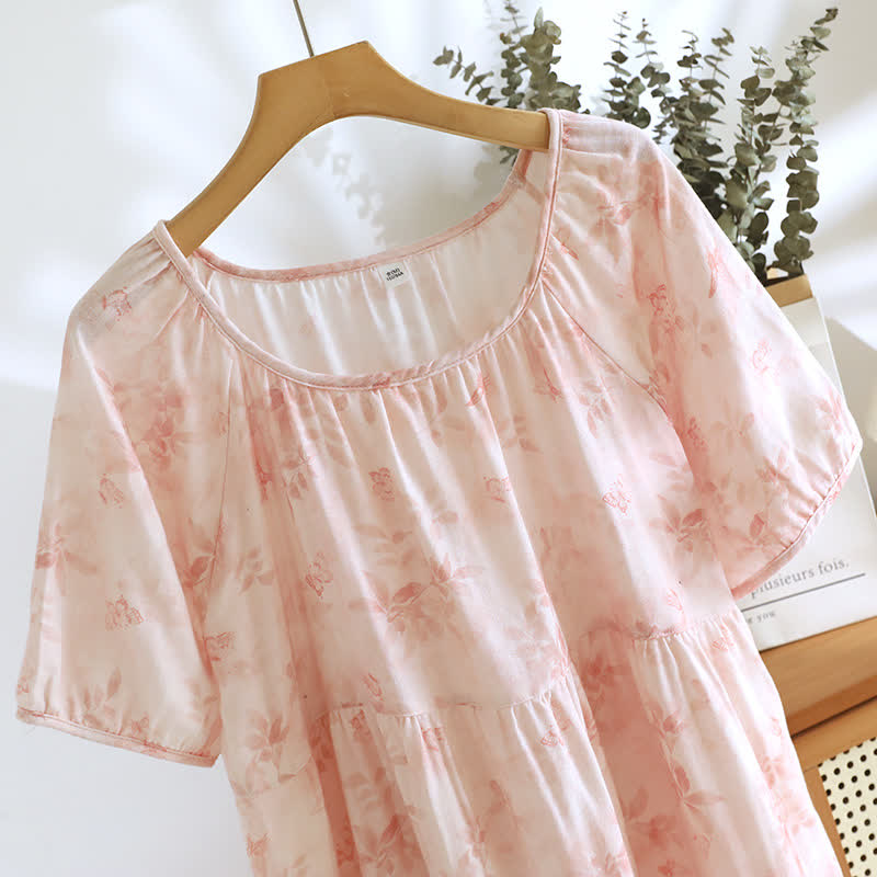 Country Style Floral Short Sleeve Cotton Gauze Nightdress - image 4