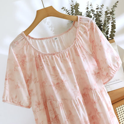 Country Style Floral Short Sleeve Cotton Gauze Nightdress - image 4