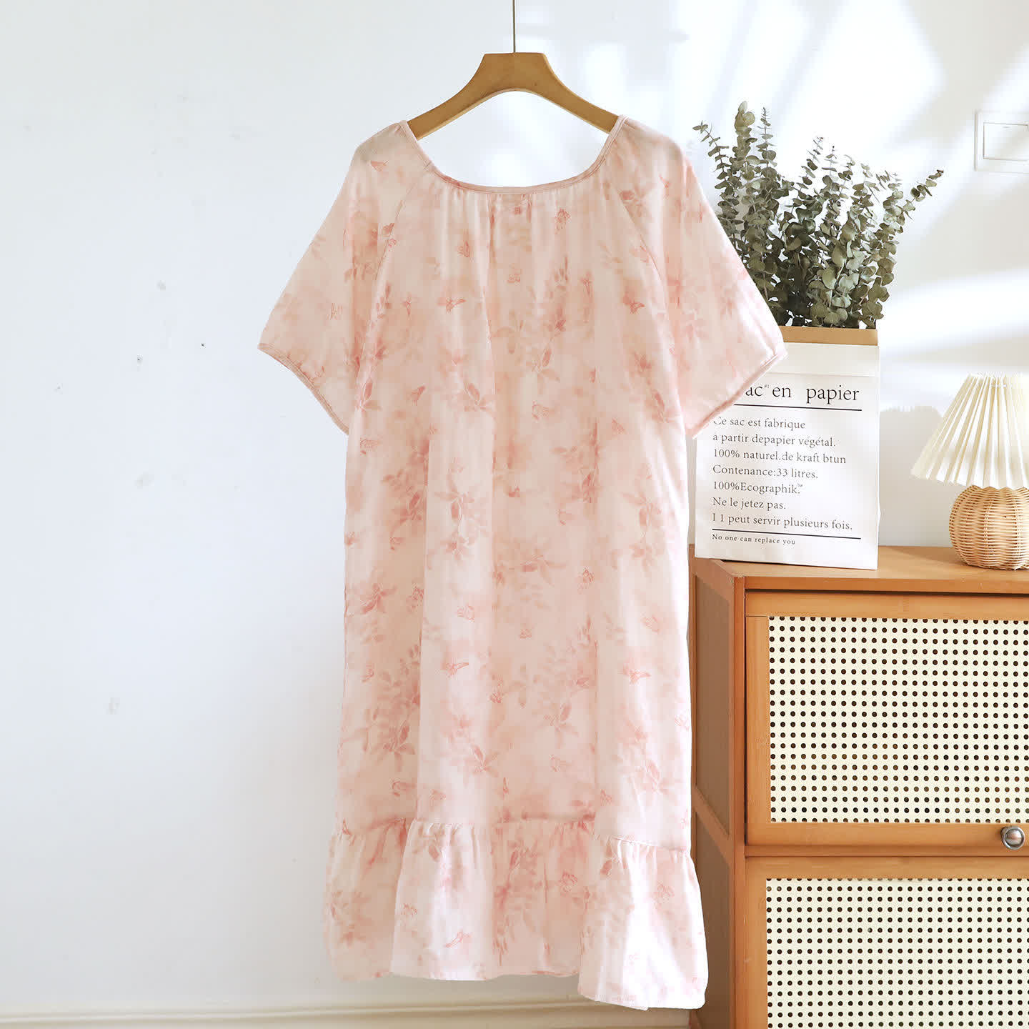 Country Style Floral Short Sleeve Cotton Gauze Nightdress - image 1