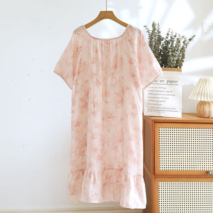 Country Style Floral Short Sleeve Cotton Gauze Nightdress - image 1