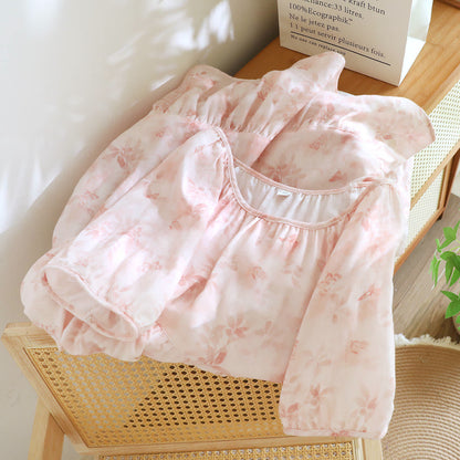 Country Style Floral Short Sleeve Cotton Gauze Nightdress - image 3