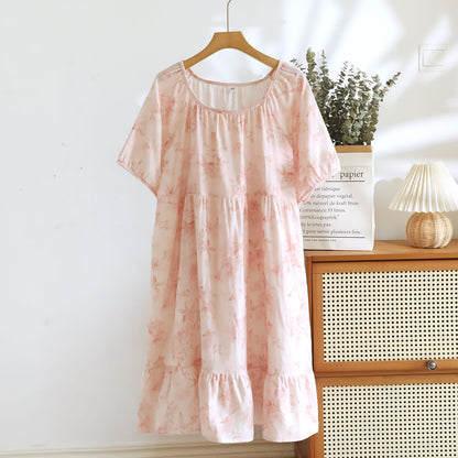 Country Style Floral Short Sleeve Cotton Gauze Nightdress - XL - image 0