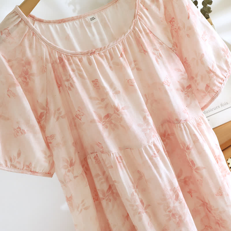 Country Style Floral Short Sleeve Cotton Gauze Nightdress - image 5