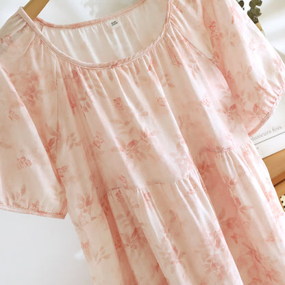 Country Style Floral Short Sleeve Cotton Gauze Nightdress - image 5
