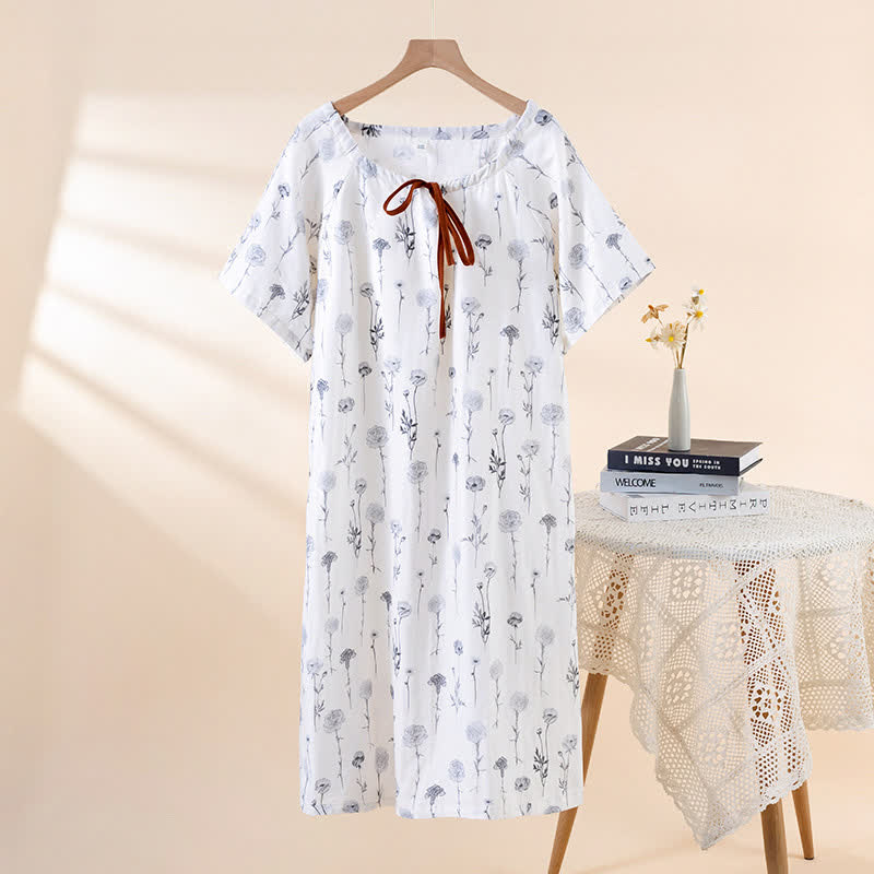 Floral Cotton Gauze Padded Nightdress - Grey - XL - image 2