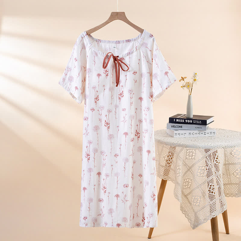 Floral Cotton Gauze Padded Nightdress - Pink - XL - image 3