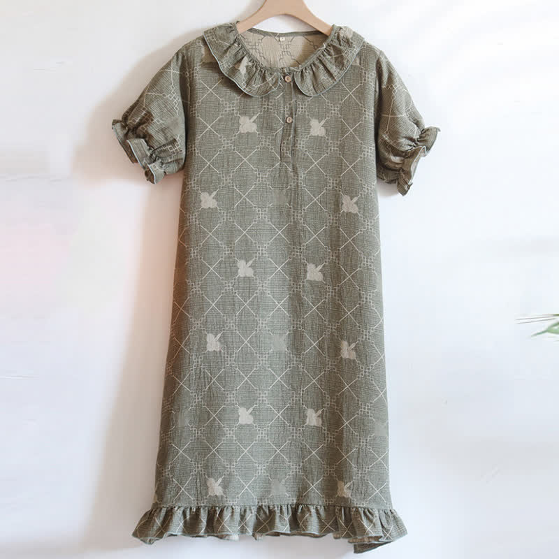 Check Pattern Cotton Gauze Jacquard Nightdress - image 4