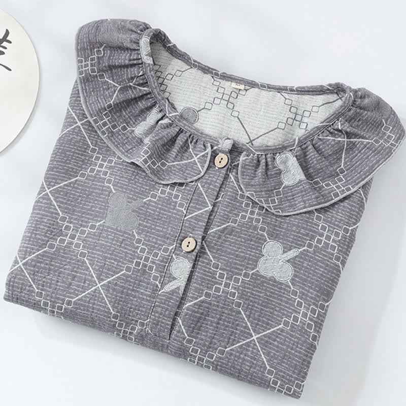 Check Pattern Cotton Gauze Jacquard Nightdress - image 2