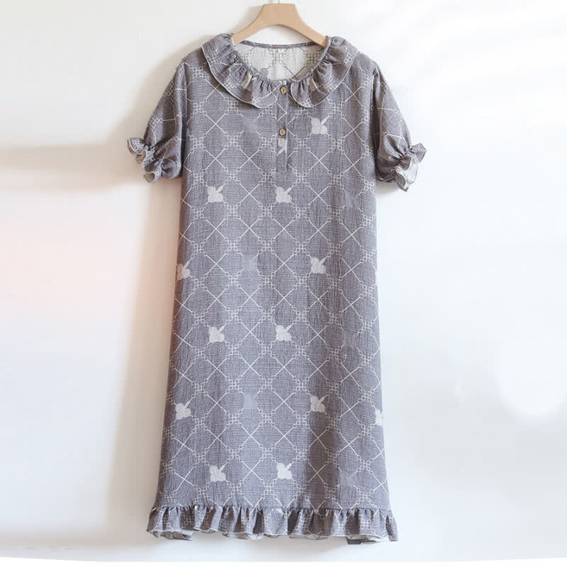Check Pattern Cotton Gauze Jacquard Nightdress - image 1