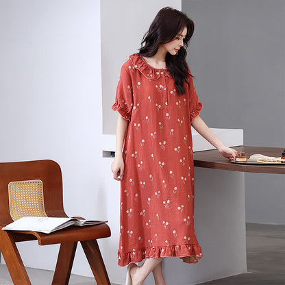 Tulip Print Cotton Gauze Jacquard Nightdress - L - image 0