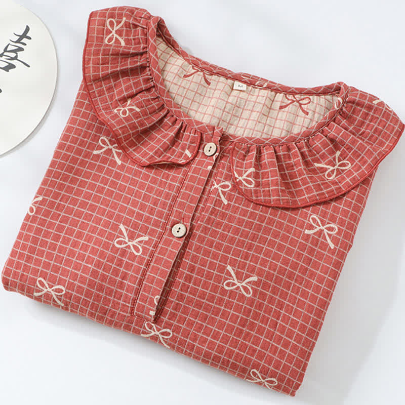 Bow Print Cotton Gauze Jacquard Nightdress - image 1