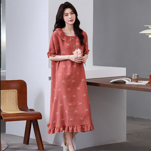 Bow Print Cotton Gauze Jacquard Nightdress - L - image 0