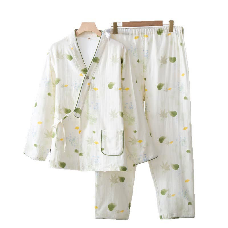 Leaf Print Cotton Gauze Kimono Adjustable Pajama Set - image 12
